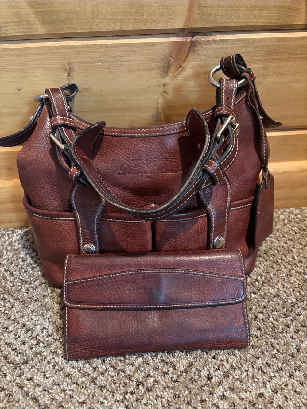 Dooney & Bourke Chestnut Brown Pebbled Leather Shoulder Bag with Matching Wallet